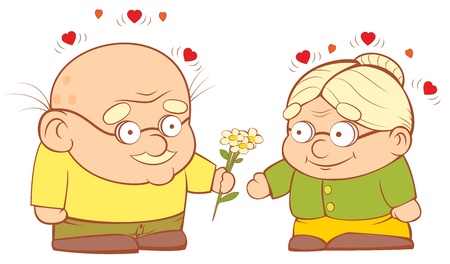 Grandpa gives flowers to my grandmother. Sweetheart vector illustration. EPS-8のイラスト素材