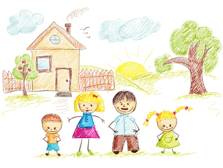 Baby Applique family background at home.のイラスト素材