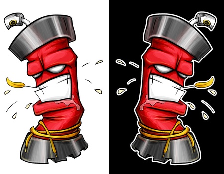 Aggressive graffiti spray. Bolonchik spray with a human face drawing.のイラスト素材