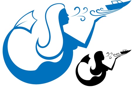 Mermaid embarks on a journey boat. Can be used as logo. Isolating the illustration.のイラスト素材