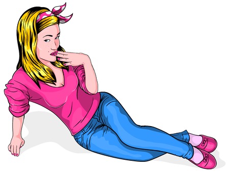 Vintage Pin Up Girl in the style of vintage comics. Girl looking at you seductively.のイラスト素材