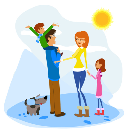 Illustration of a Family Enjoying a Winter Dayのイラスト素材