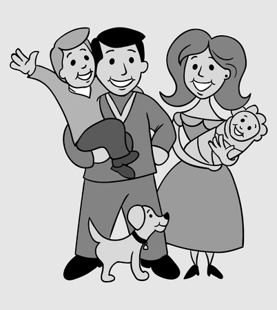 Old photo of a happy family. Illustration in the style of the game.のイラスト素材