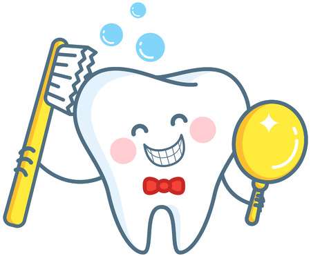 Tooth and toothbrush.Tooth crown in foam bubbles. Teeth hygiene. Vector illustrationのイラスト素材