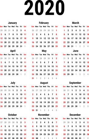 Calendar for 2020のイラスト素材