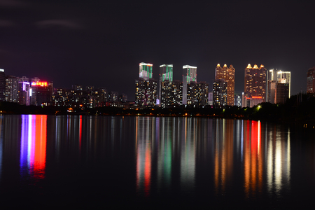 Night view of Nanhu Lake, Nanningのeditorial素材