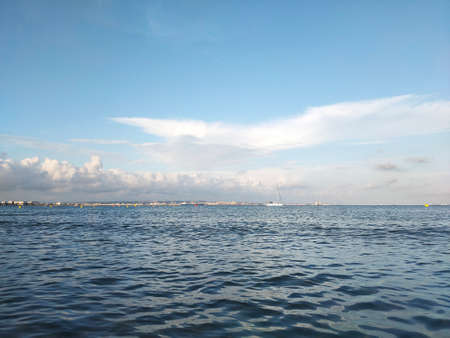background sea and blue sky coast of Spain autumn La Pinedaの写真素材