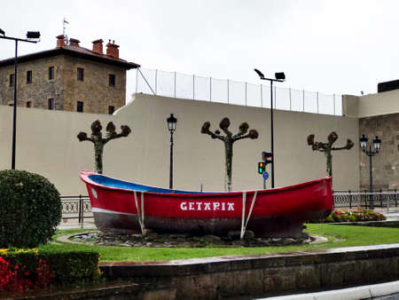 getaria village, northern spain, basque country, boat, fishermen monument, atlantic coastのeditorial素材