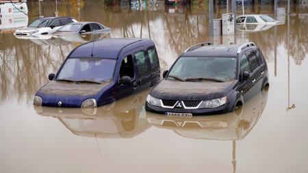 cars float in the water Pamplona, ââNavarra, 11 December 2021のeditorial素材