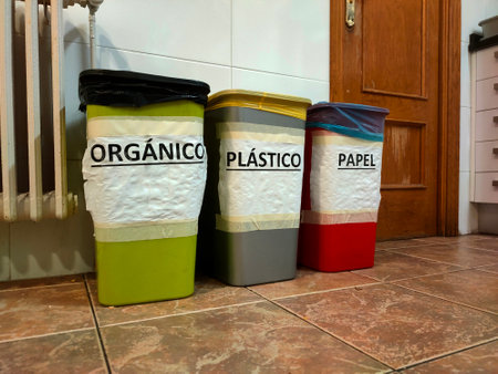 recycling of garbage in a private houseの写真素材