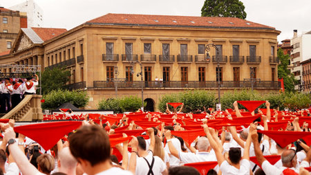 Apertura de San Fermin. Cupinazo en la Plaza del Castillo Pamplona (Navarara) 6 de julio de 2023 aÃ±oのeditorial素材