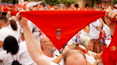 Apertura de San Fermin. Cupinazo en la Plaza del Castillo Pamplona (Navarara) 6 de julio de 2023 aÃ±oのeditorial素材