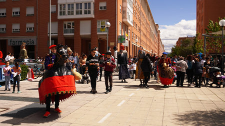 Giants of San Jorge dance through the streets of Pamplona,ââat the neighborhood festivals. Pamplona, ââââSpain, April 28, 2024のeditorial素材