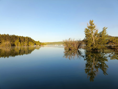 Alloz Reservoir, at dusk, April 30, 2024 year. Navarra Spainの写真素材
