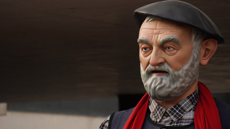 photo portrait of a giant:Jorge Oteiza, at a city festival: Sarriguren Navarra Spain June 6, 2024のeditorial素材