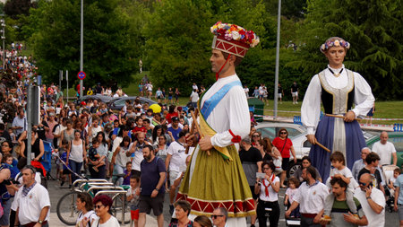 Dance of huge dolls in honor of the opening of the holiday. Sarriguren Spain .6 June 2024のeditorial素材