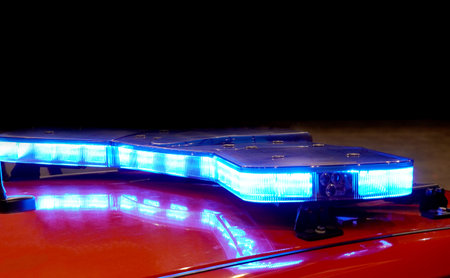 siren on the roof of a red carの写真素材