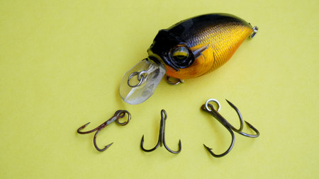 Crankbait, artificial bait for fishing, replacing old fishing hooks with new onesの写真素材