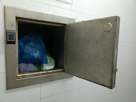 Pneumatic waste collection system, clogged with garbage bagsの写真素材