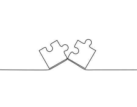 Continuous line drawing of puzzle, problem solving business, object one line, single line art, vector illustrationのイラスト素材