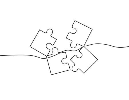 Continuous line drawing of puzzle, problem solving business, object one line, single line art, vector illustrationのイラスト素材