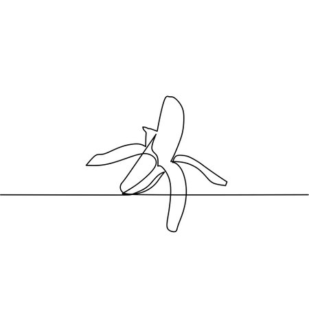 Continuous line drawing of banana, fruit design, object one line, single line art, vector illustrationのイラスト素材