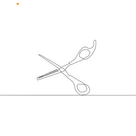 Continuous line drawing of scissor, object one line, single line art, vector illustrationのイラスト素材