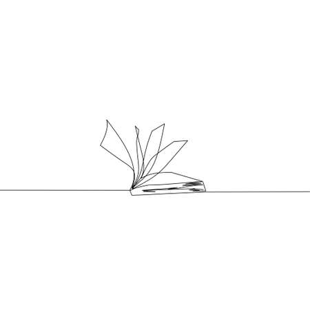 Continuous line drawing of book, open book, object one line, single line ar, open book design, vector illustrationのイラスト素材