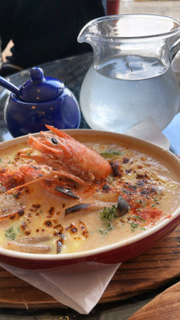 Lunch of shrimp gratin at a cafÃ©の写真素材