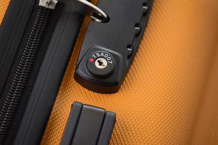 TSA accepted digital lock on luggage bag or suitcase (Transportation Security Administration of US). Response to the September 11 attacks. Air travel safety.の写真素材