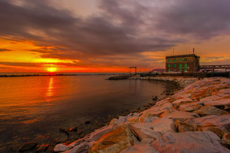 View of the sunset in Marina di Massa using the technique hdrの写真素材