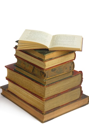 Stack of old books isolated on white backgroundの写真素材