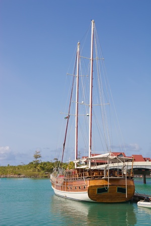 Sailing ship / vessel , with blue sky backgroundの写真素材