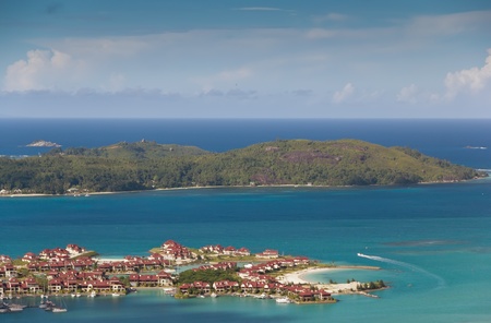 Aerial view on the coastline of the Seychelles Islands and luxury Eden Island from Victoria  Ma Josephine  viewpoint, Mahe の写真素材
