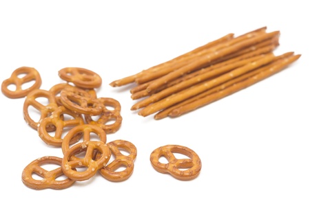 Assorted shape of pretzels, isolated on white backgroundの写真素材