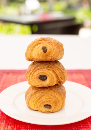 Stack of Danish pastry with chocolate の写真素材