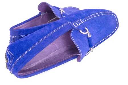Pair of blue men shoes isolated over whiteの写真素材
