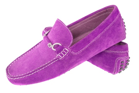 Pair of purple men shoes isolated over white backgroundの写真素材