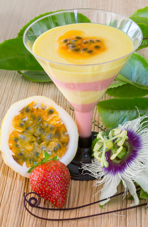 Passion fruit and strawberry mousse  の写真素材