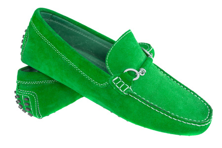 Pair of green mens shoes isolated over whiteの写真素材