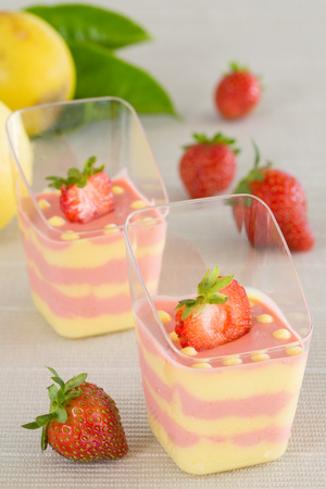 Passion fruit and strawberry mousse  の写真素材