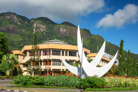 Bicentennial Monument, Victoria, Mahé, Seychelles  The town was founded as L%u2019Établissement du Roi in 1778 by Charles Routier de Romainville - artist Lorenzo Appiani - 5th of June ave のeditorial素材