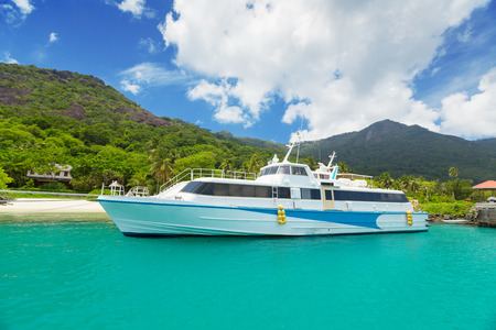 Boat at tropical blue lagoonの写真素材
