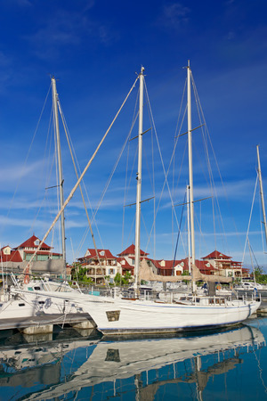 Beautiful boats at Eden Island marina,  Mahe, Seychelles  の写真素材