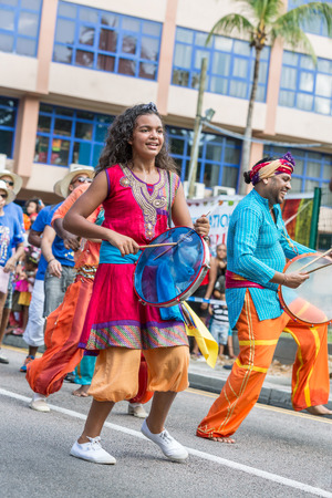 VICTORIA, SEYCHELLES - April 26, 2014:  Group of performers at the Carnaval International de Victoria in Seychellesのeditorial素材