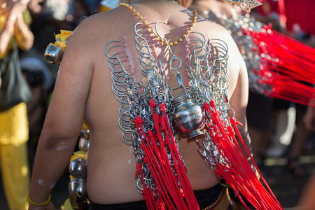 Georgetown, Penang, Malaysia  January 24, 2016 : Hindu devotee taking part in the Thaipusam festival...
