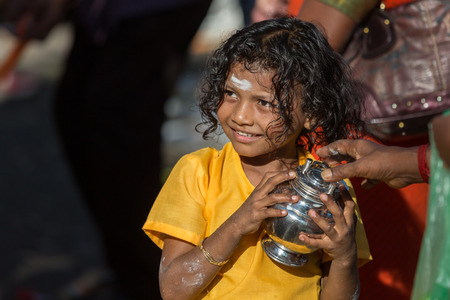 Georgetown, Penang, Malaysia  January 24, 2016 : Hindu devotee taking part in the Thaipusam festival on January 24, 2016 in Malaysia. Hindu festival to worship God Muruga.のeditorial素材