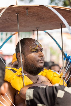 Georgetown, Penang, Malaysia - February 9, 2017 : Hindu devotee taking part in the Thaipusam festival on February 9, 2017 in Malaysia. Hindu festival to worship God Muruga.のeditorial素材