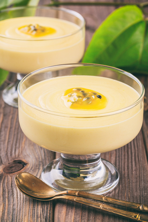 Passion fruit mousse, vertical compositionの写真素材