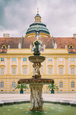 The main entrance of catholic monastery or abbey in town Melk, near Vienna, Austriaの写真素材